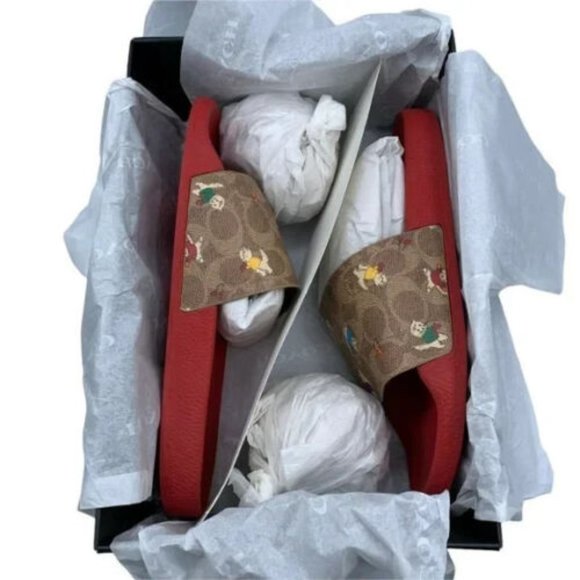 COACH Udele Sport Slide Sandals Kittens Collection Cats Red/Tan C6965 New In Box - Picture 9 of 9